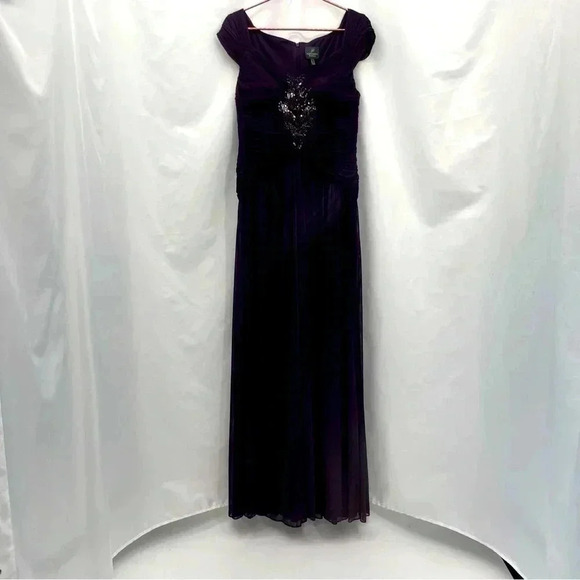 Adrianna Papell Women's Purple Gown 12 Sequin Ruched Party Formal Evening Prom - Picture 3 of 15